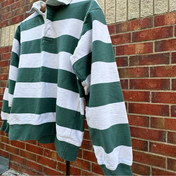 Arizona Jean Co Y2K Rugby Striped 1/4 Button Collar Green White Long Sleeve M - Picture 8 of 17